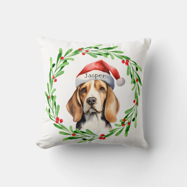 Jul Hund Beagle Santa Hat Helgdag Kudde (Framsida)