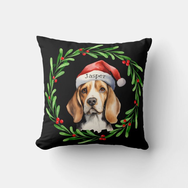 Jul Hund Beagle Santa Hat Helgdag Kudde (Framsida)
