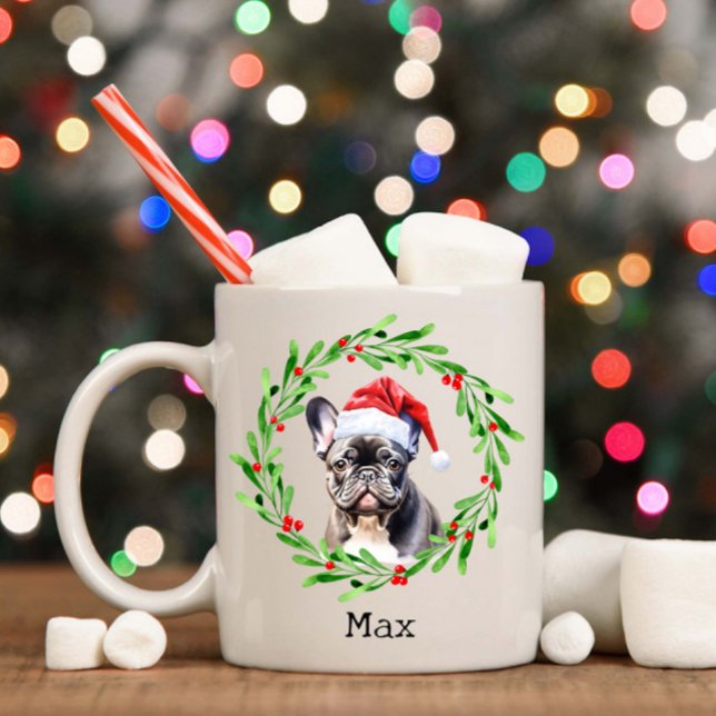 Jul Hund Black Frenchie Fransk Bulldog Santa Kaffemugg (Skapare uppladdad)