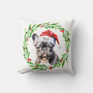 Jul Hund Black Frenchie Fransk Bulldog Santa Kudde