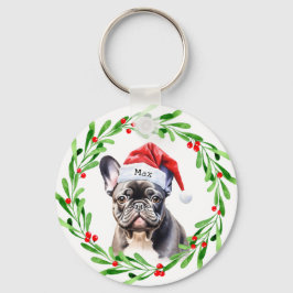 Jul Hund Black Frenchie Fransk Bulldog Santa Nyckelring