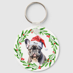 Jul Hund Black Frenchie Fransk Bulldog Santa Nyckelring