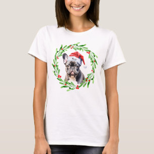 Jul Hund Black Frenchie Fransk Bulldog Santa T Shirt