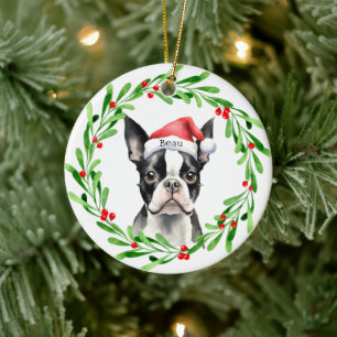 Jul Hund Boston Terrier Terrier Helgdagars Pet Julgransprydnad Keramik