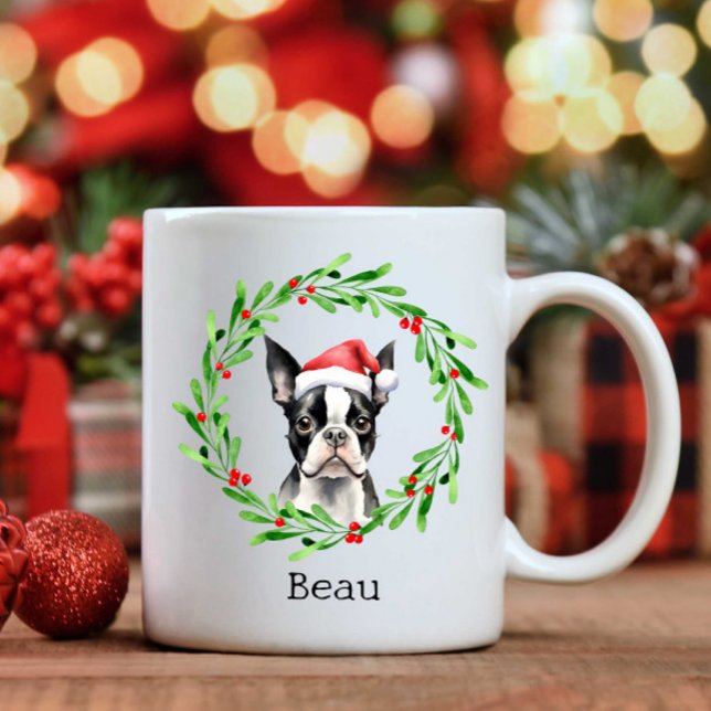 Jul Hund Boston Terrier Terrier Helgdagars Pet Kaffemugg (Skapare uppladdad)