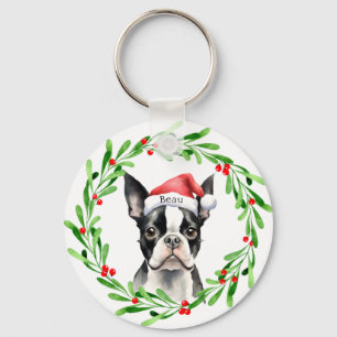 Jul Hund Boston Terrier Terrier Helgdagars Pet Nyckelring