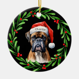 Jul Hund Boxer Santa Hat Helgdag Julgransprydnad Keramik