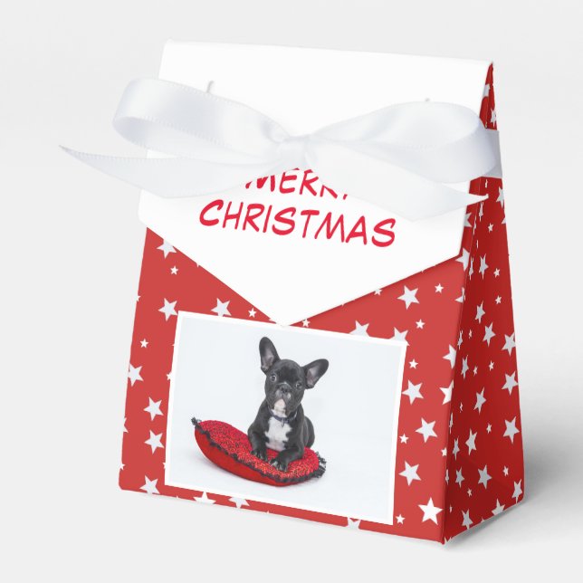 Jul Hund Bulldog Puppy Photo Personalizable Presentaskar (Framsidan Sidan)