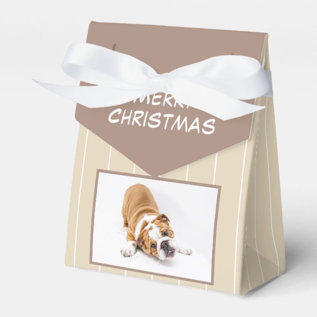 Jul Hund Bulldog Puppy Photo Personalizable Presentaskar (Framsidan Sidan)