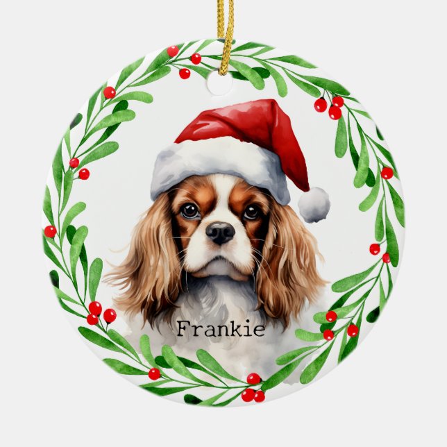 Jul Hund Cavalier Kung Charles Spansk Pet Julgransprydnad Keramik (Framsidan)