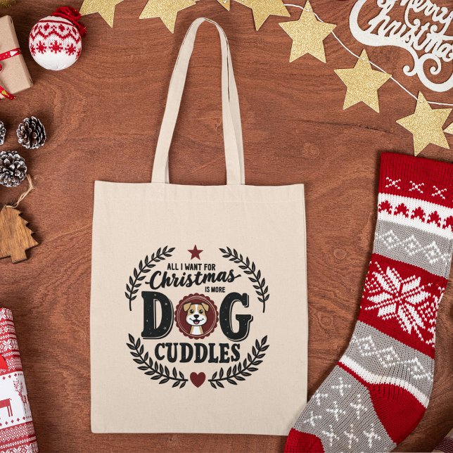 Jul Hund Cuddles Typography Tygkasse (Skapare uppladdad)