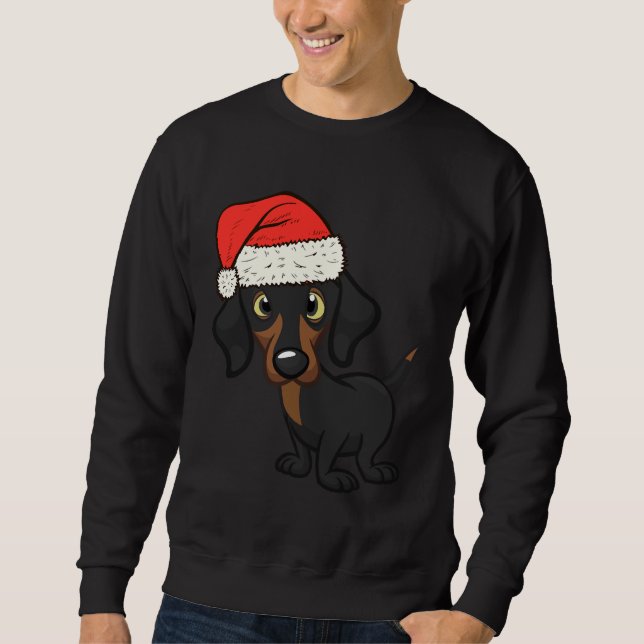 Jul Hund Cute Dachshund Wearing Santa Hat Lång Ärmad Tröja (Framsida)