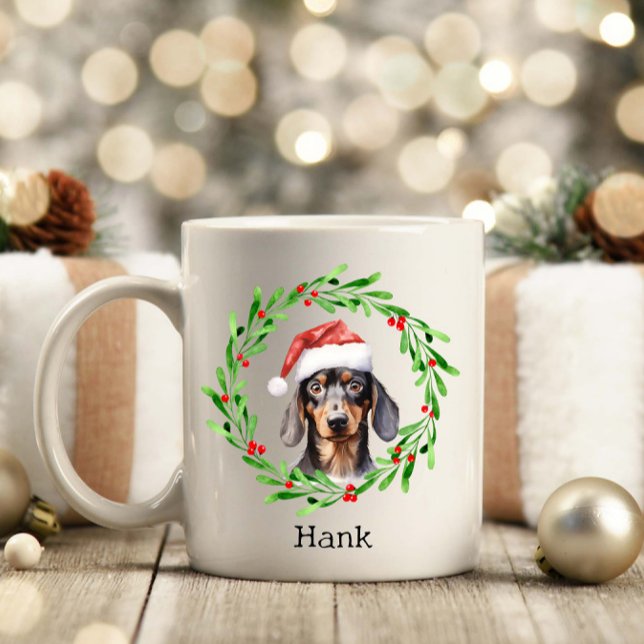 Jul Hund Dachshund Santa Hat Helgdag Kaffemugg (Skapare uppladdad)