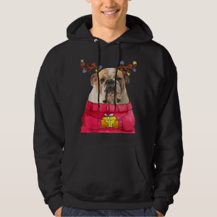 Jul Hund Gift Bulldog Antlers Ugly Julafton Sweat Hoodie