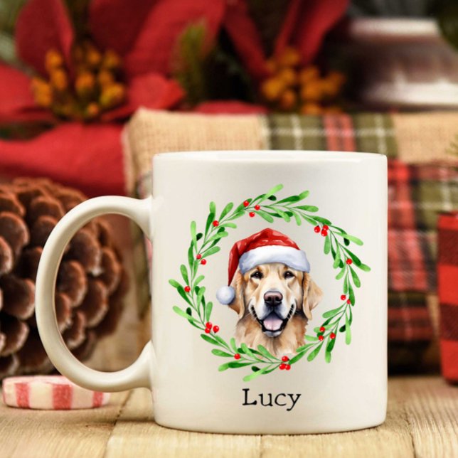 Jul Hund Golden Retriever Santa Helgdag Kaffemugg (Skapare uppladdad)