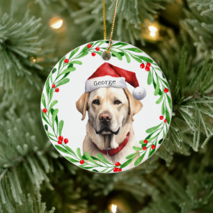 Jul Hund Gul lab Labrador Retriever Santa Julgransprydnad Keramik