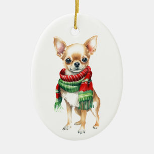 Jul-Hund, Helgdag Chihuahua Julgransprydnad Keramik