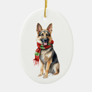 Jul-Hund, Helgdag-tyska shepherd Julgransprydnad Keramik