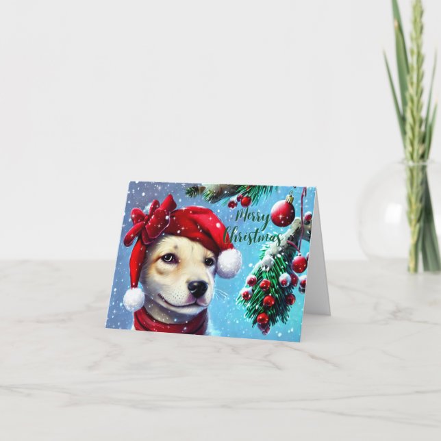 Jul-Hund kort med Snö (Framsida)