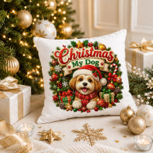 Jul Hund Mamma Festlig Röd Grön Kuddcover