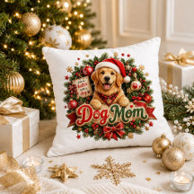 Jul Hund Mamma Röd Grön Citat Dekorativ Kudde