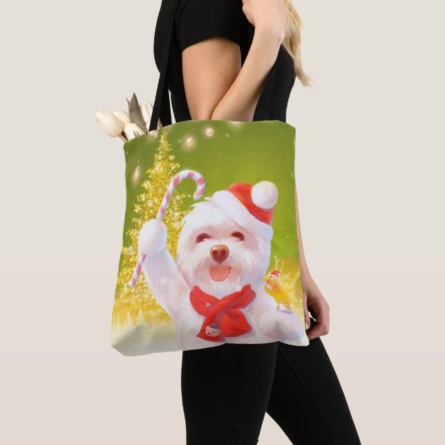 Jul Hund med Candy cane Tygkasse (Närbild)