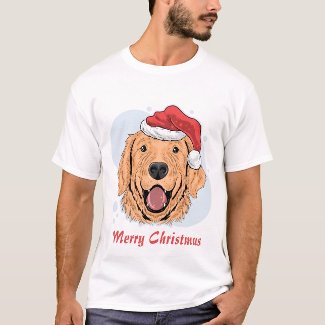 Jul-Hund med Santa Hat T Shirt (Framsida)