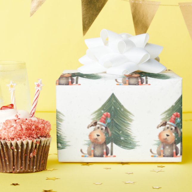 Jul Hund och Gräs i Snöflingor Presentpapper (Födelsedagsfest)