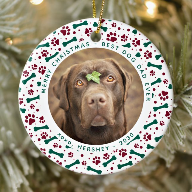 Jul HUND PAPPA Personalize Pet Photo Tass avtryck Julgransprydnad Keramik (Skapare uppladdad)