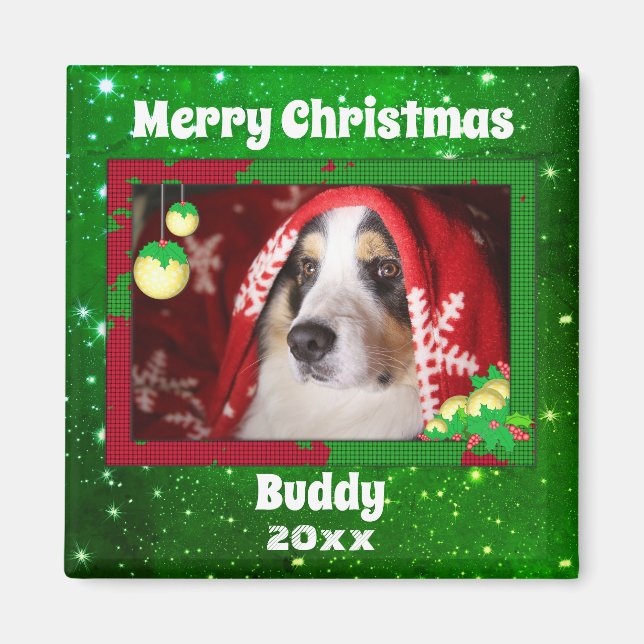 Jul Hund Pet Photo Cute Gift Magnet (Framsidan)
