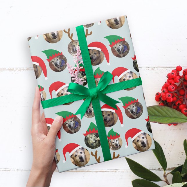 Jul-Hund Photo Gift Wrap Presentpapper (Christmas gift wrap featuring six windows for your photos to make your pets wear Santa and elf hats)