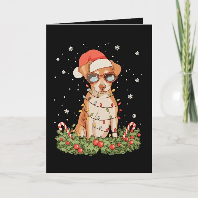 Jul Hund Pinscher Xmas Tomte Hatt Holiday Kort (Framsida)