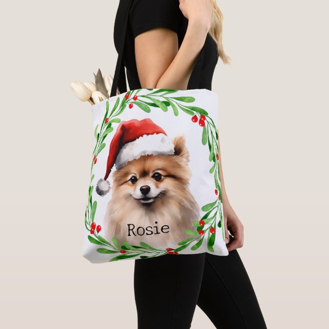 Jul Hund Pommern Helgdagars Pet Decor Tygkasse (Närbild)