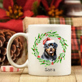 Jul Hund Rottweiler Santa Hat Helgdag Kaffemugg