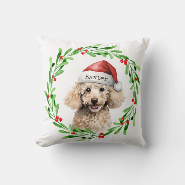 Jul Hund Santa Hat Helgdag Kudde (Framsida)