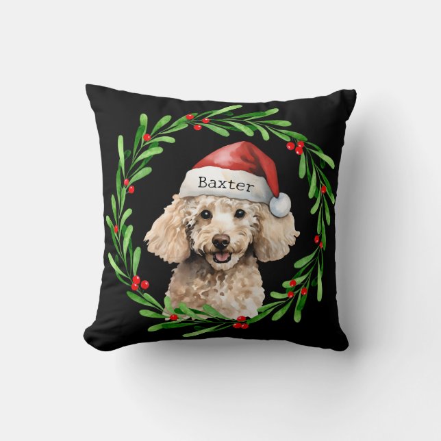 Jul Hund Santa Hat Helgdag Kudde (Framsida)