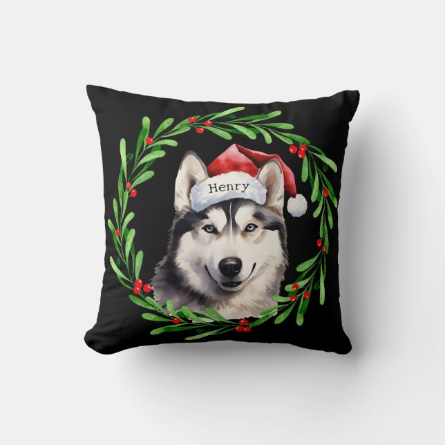 Jul Hund Santa Hat Helgdag Kudde (Framsida)