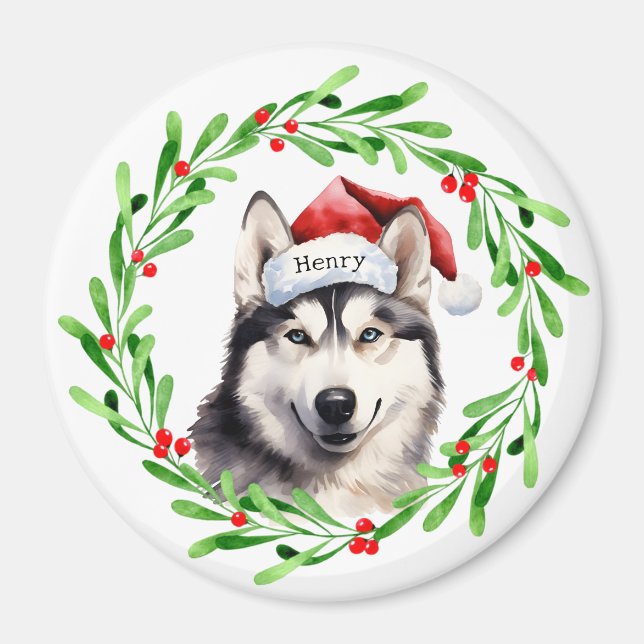 Jul Hund Santa Hat Helgdag Magnet (Framsidan)