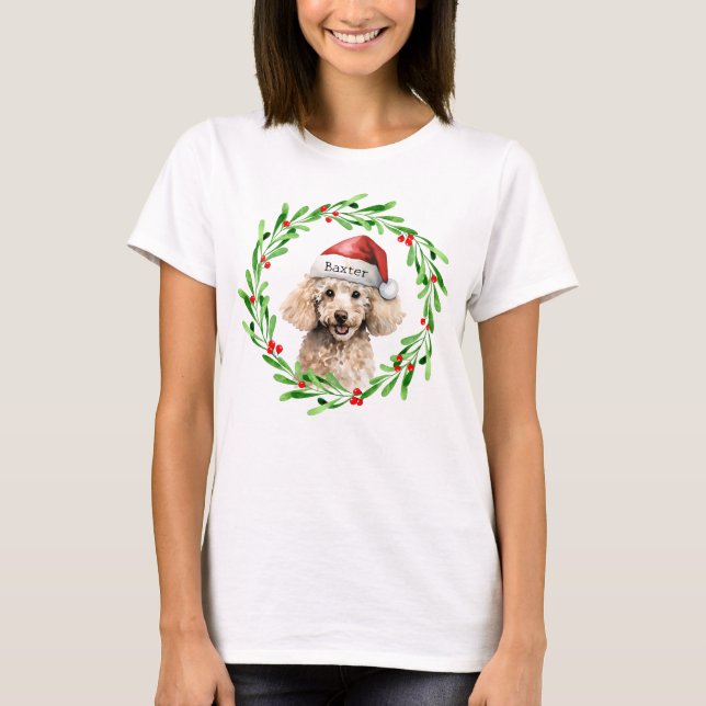 Jul Hund Santa Hat Helgdag T Shirt (Framsida)
