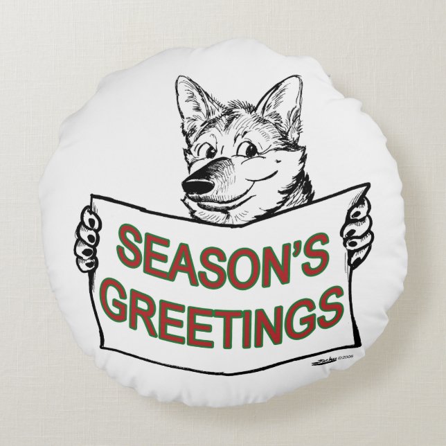 Jul-Hund: Säsongens hälsningar! Rund Kudde (Baksidan)
