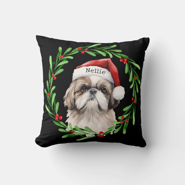 Jul Hund Shih Tzu Santa Helgdagars Pet Kudde (Framsida)