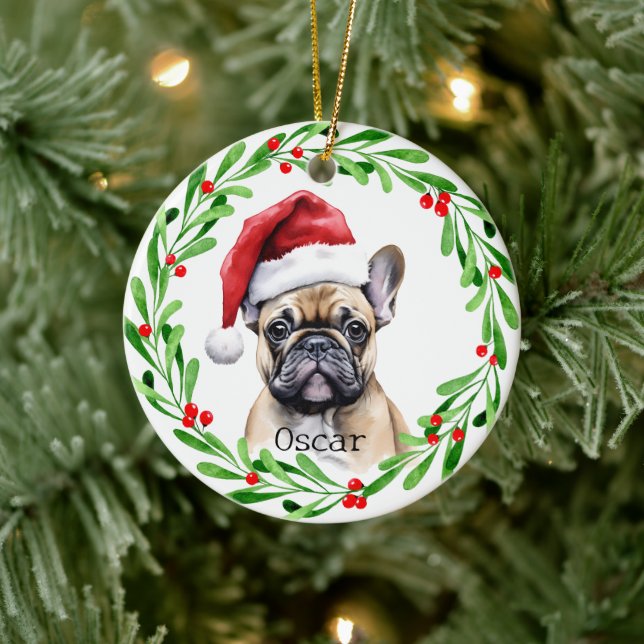 Jul Hund Tan Frenchie Fransk Bulldog Pet Julgransprydnad Keramik (Träd)