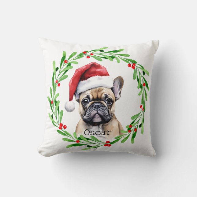 Jul Hund Tan Frenchie Fransk Bulldog Pet Kudde (Framsida)