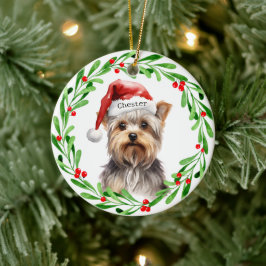 Jul Hund Yorkie Yorkshire Terrier Helgdagar Julgransprydnad Keramik
