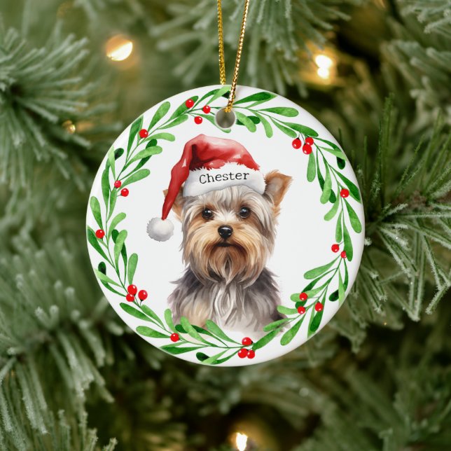 Jul Hund Yorkie Yorkshire Terrier Helgdagar Julgransprydnad Keramik (Träd)