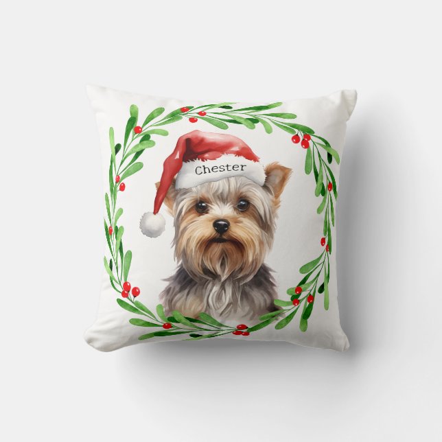 Jul Hund Yorkie Yorkshire Terrier Helgdagar Kudde (Framsida)