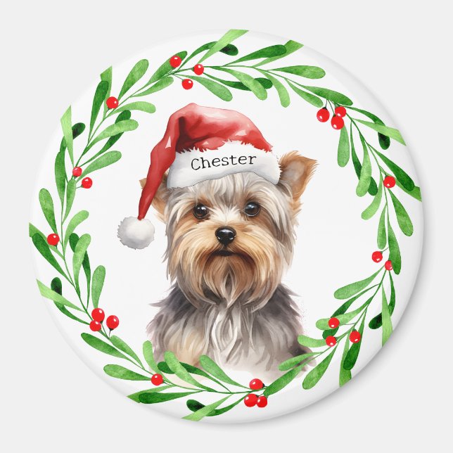 Jul Hund Yorkie Yorkshire Terrier Helgdagar Magnet (Framsidan)