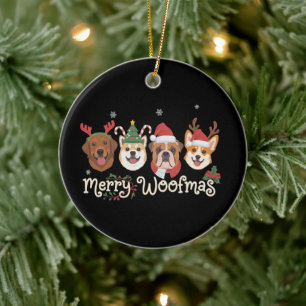 Jul Hundägare Present Holiday Glädjelig Woofmas Julgransprydnad Keramik