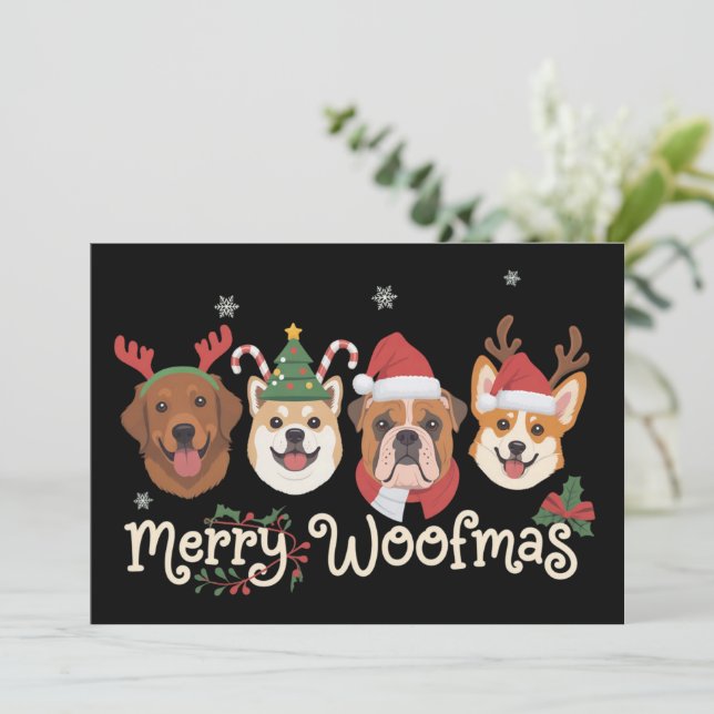 Jul Hundägare Present Holiday Glädjelig Woofmas Julkort (Stående Fram)
