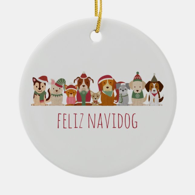 Jul Hundar Feliz Navidog Julgransprydnad Keramik (Framsidan)
